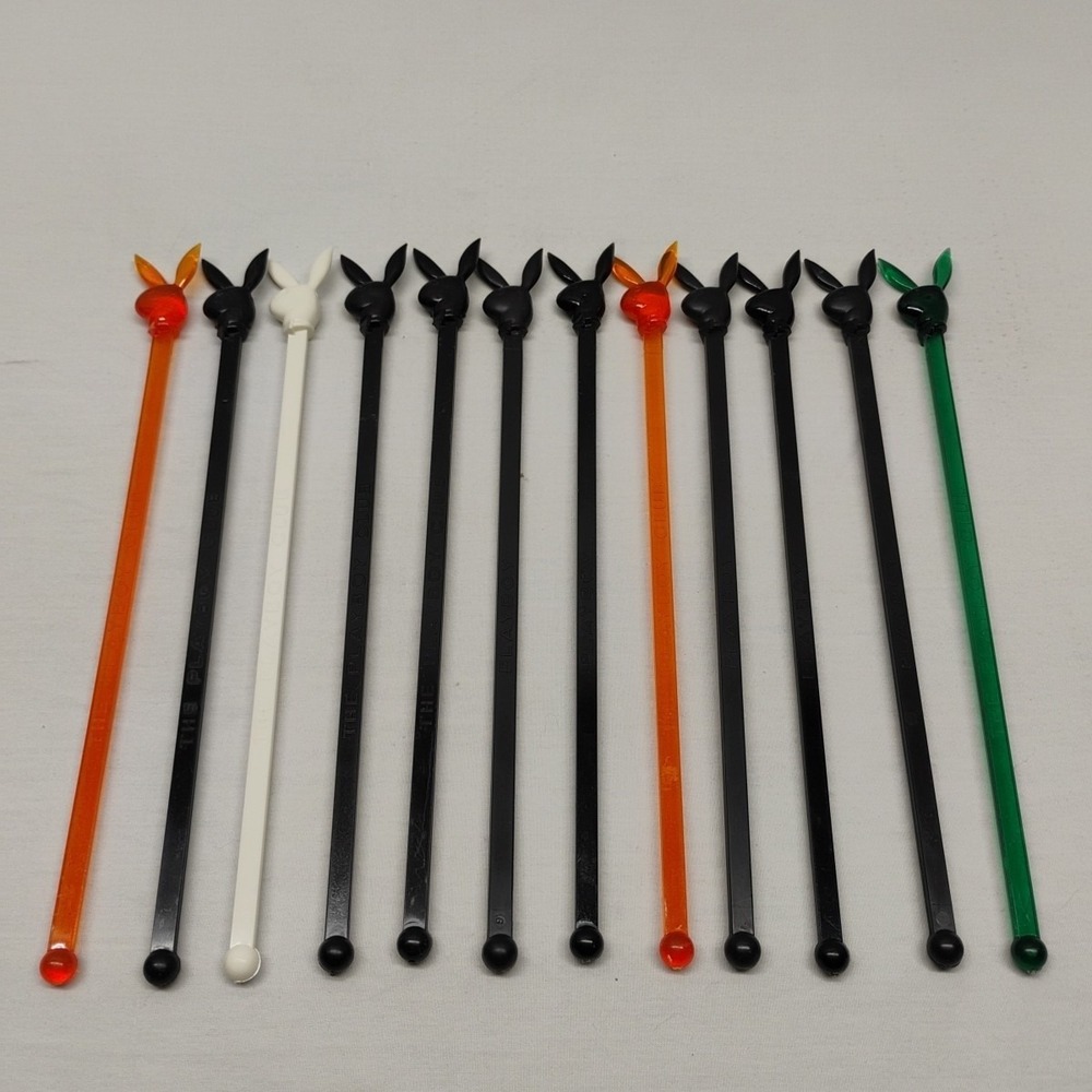 12 Vtg Plastic Swizzle Sticks Playboy‎ Club Orange Black Green White Advertising